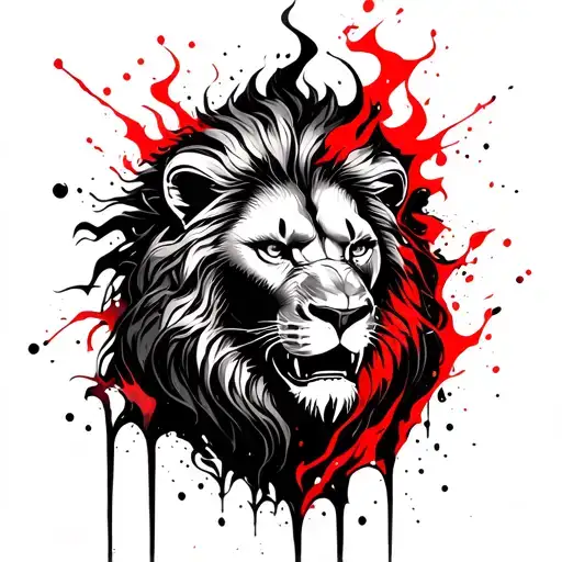 female upper arm lion fire demonic tattoo design idea