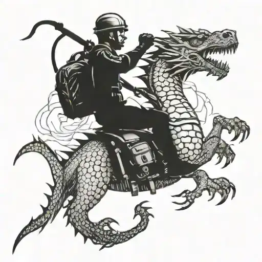 A soldier riding a mechanical dragon tattoo design idea