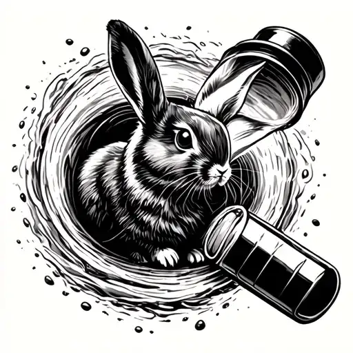 rabbit getting sucked into a pill bottle by a vortex tattoo design idea