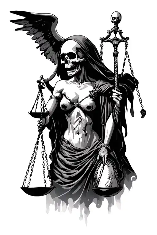 lady justice grim reaper skull time tattoo design idea