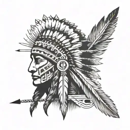 native american headress with arrows pointing tattoo design idea
