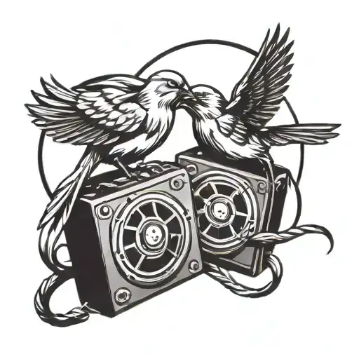 A silhouette of two birds in a jiu jitsu pose intertwined with film reels tattoo design idea