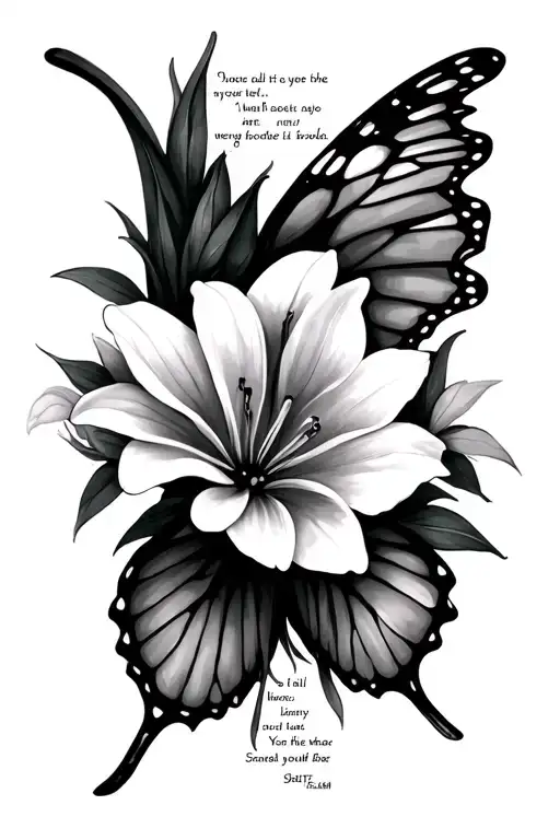 lilly flowers butterfly wings with verse Isaiah 41:10 tattoo design idea