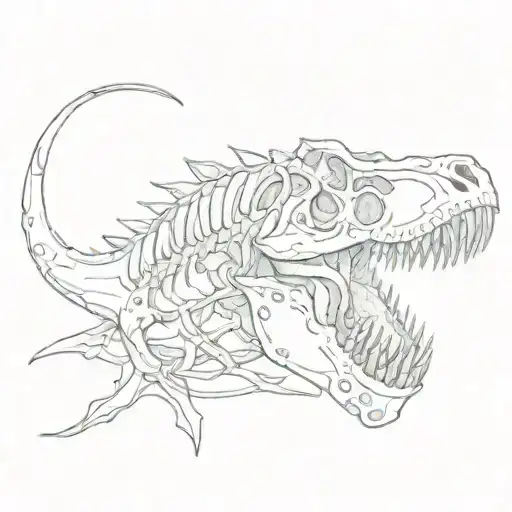 t-rex head with a mermaid tail fossil skeleton tattoo design idea