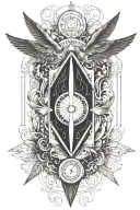 Combine the Alchemical sign for mercury, a pen, wings, simple  tattoo design idea