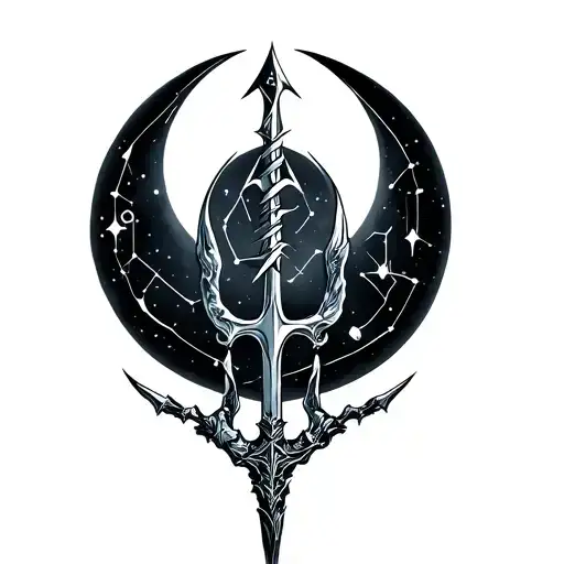 trident with Aquarius and Scorpio constellation tattoo design idea