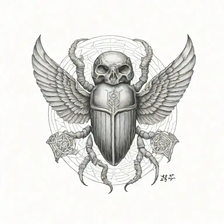 Egyptian scarab and skull tattoo design idea