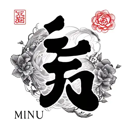 I need  a tattoo for name MINU in japnese languagemixing wit sm diffrnt symbols whichrepresents some meaning 2-3inches tattoo design idea