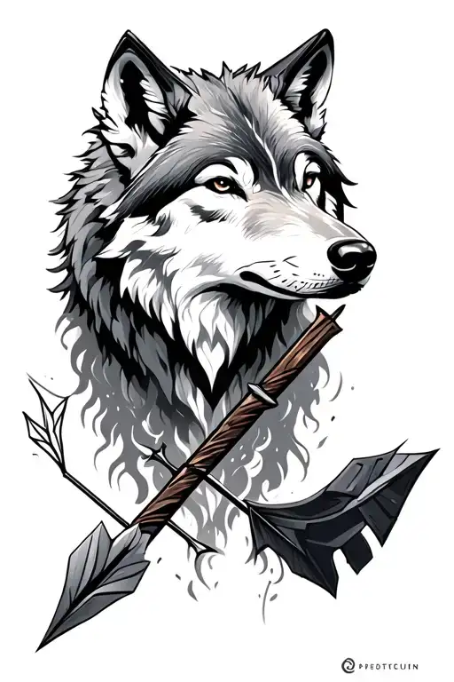 snow wolf and arrow and taurus tattoo design idea
