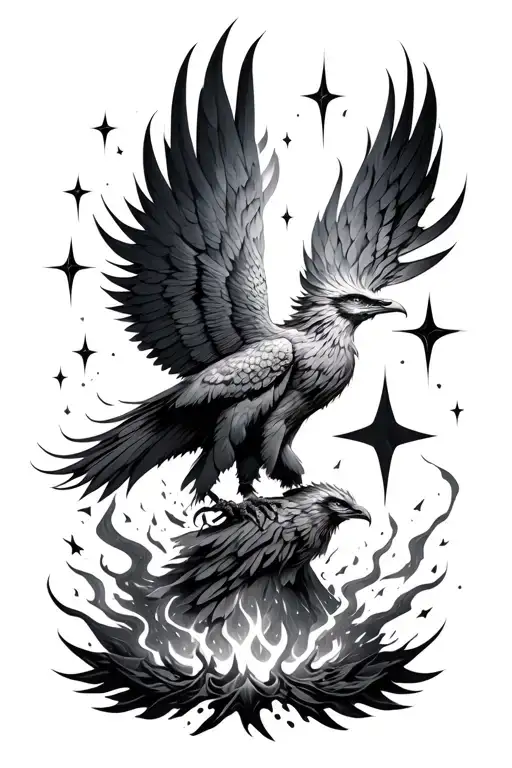 phoenix rising from ashes with stars tattoo design idea