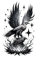 phoenix rising from ashes with stars tattoo design idea