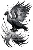 phoenix rising from ashes with stars tattoo design idea