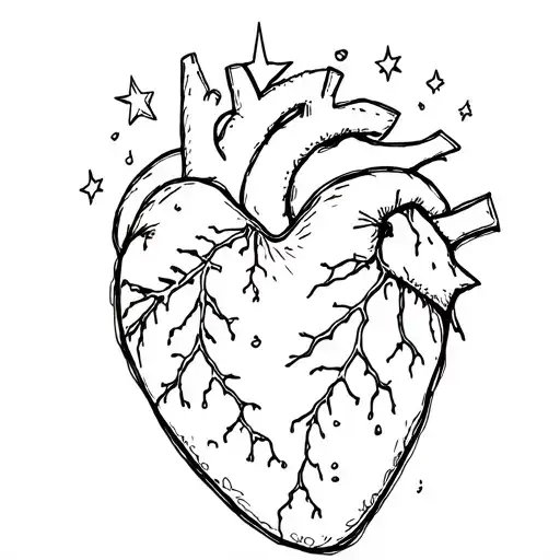 The shape of a heart that has scars in it and small stars like this ✨️ over it like bandaids over the scars but blood ri tattoo design idea