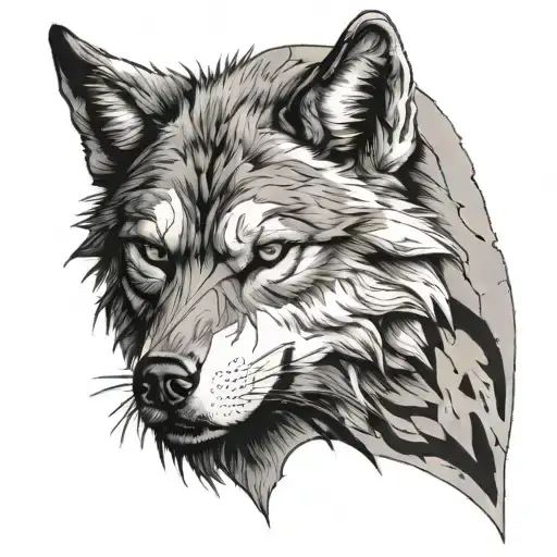 A wolf with a cracked mask tattoo design idea