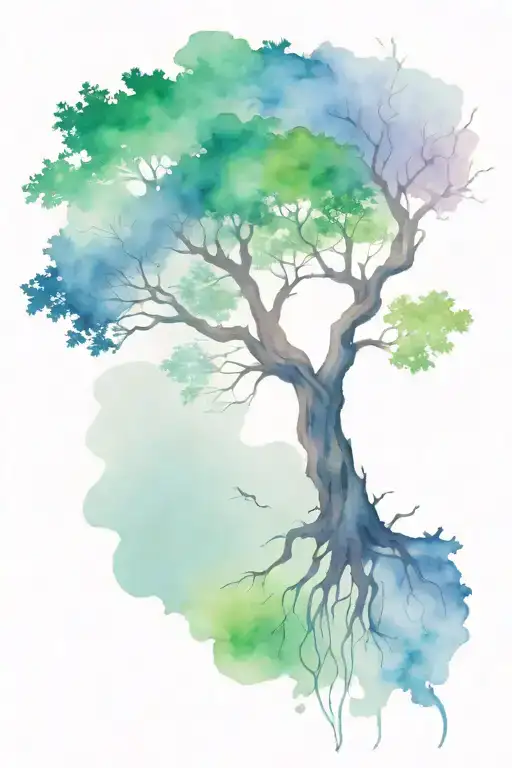 tree, bipolar, half dead, top alive tattoo design idea