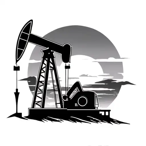 Oil field, pump jack, sunset tattoo design idea