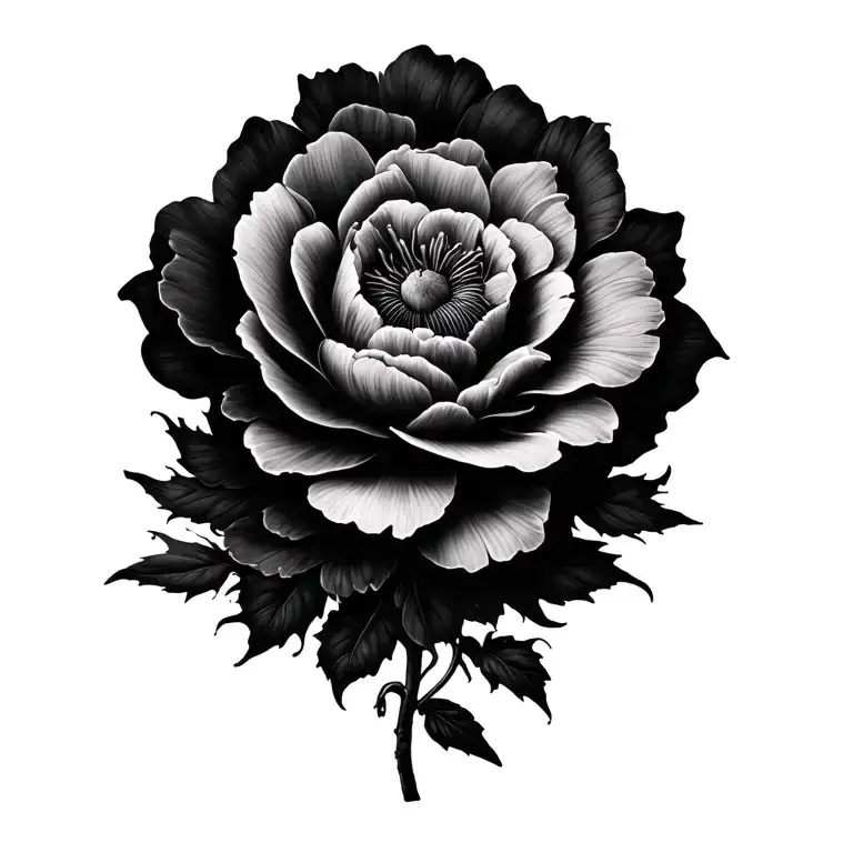  Black and grey style with subtle shadows projected. 	Focus on contours, fine details, natural flower flow  tattoo design idea