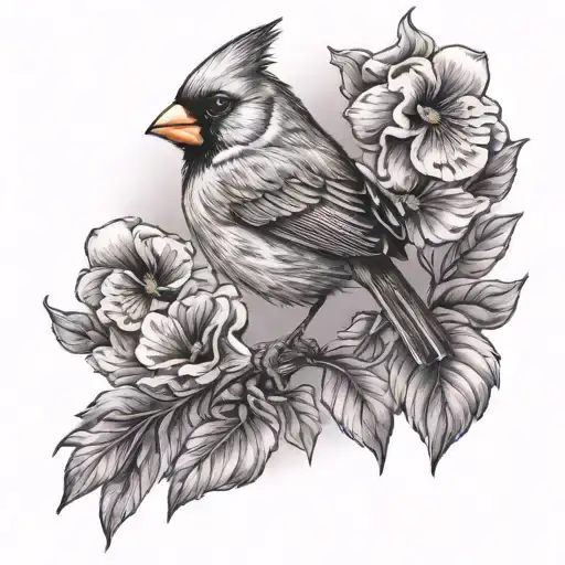 cardinal bird and a purple pansie tattoo design idea