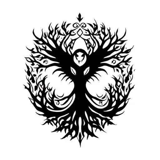 willow tree and morrigan Irish goddes tattoo design idea