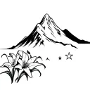 Japanese water turning into snow mountain with Tennessee lilies and 3 white stars from the flag  tattoo design idea