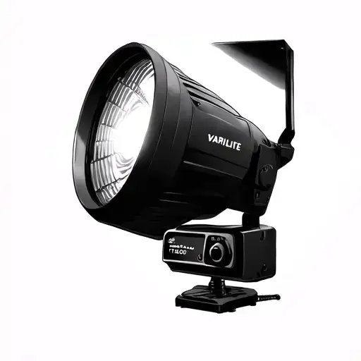 A black and grey tattoo of a Vari-lite VL500 wash light shining down on a group of people tattoo design idea