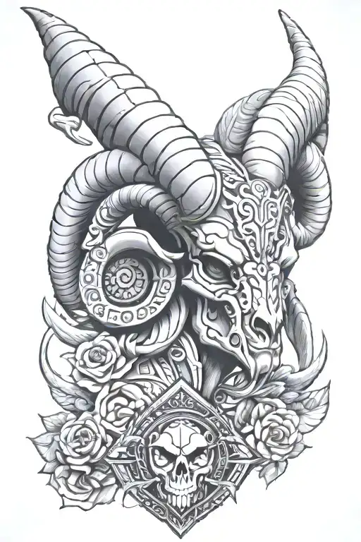 aries zodiac ram skull warrior tattoo design idea