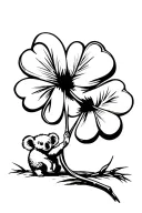 A five -leaf clover with a large stem, in which a small koala grabs the stem tenderly tattoo design idea