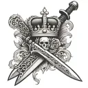 A sword with 2 crown surrounded tattoo design idea
