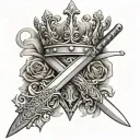 A sword with 2 crown surrounded tattoo design idea