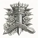 A sword with 2 crown surrounded tattoo design idea