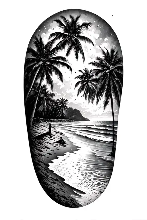 beach scenery tattoo design idea