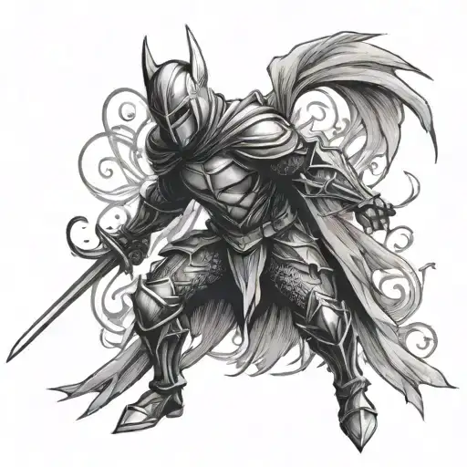 dark fantasy knight with blade  tattoo design idea