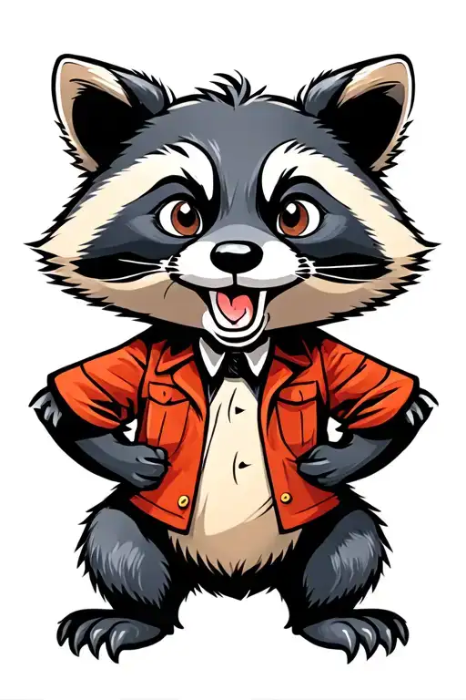 Mischievous anthropomorphic raccoon mascot, 30s cartoon style, inspired by Walter Lantz, Fleischer Studios, early Disney tattoo design idea