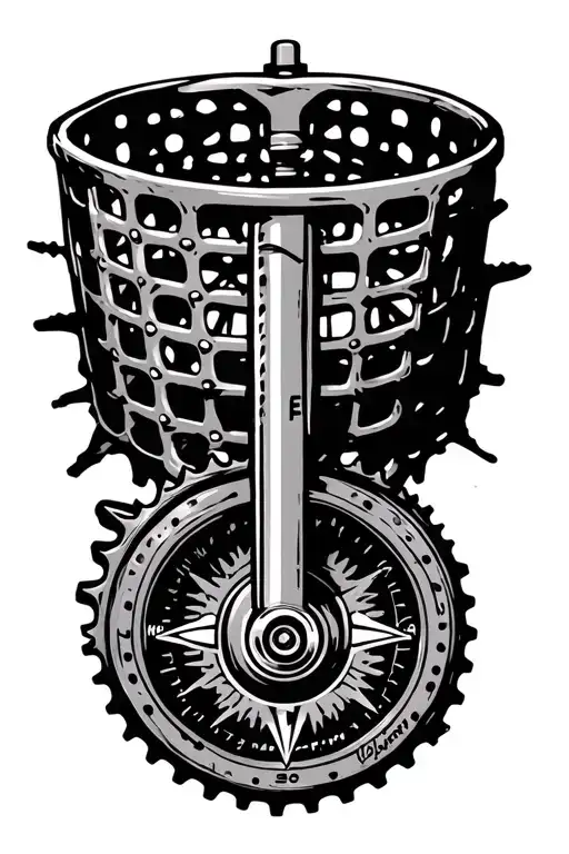 disc golf basket and mountain bike cranks compass  tattoo design idea