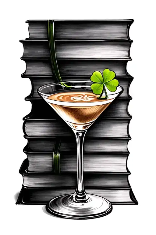 books coffee and martini glass with a clover tattoo design idea