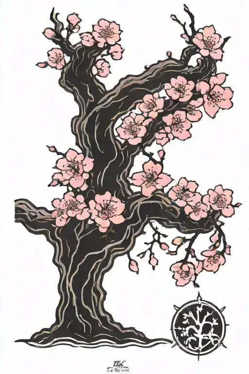 cherry blossom tree pink and black  tattoo design idea