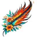 Phoenix feather with flowers tattoo design idea