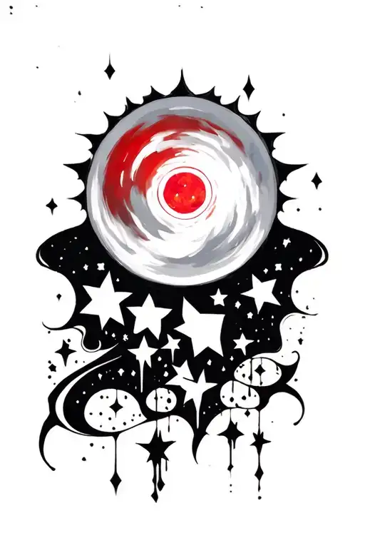 red sun with star clusters cyber sigilism style tattoo design idea