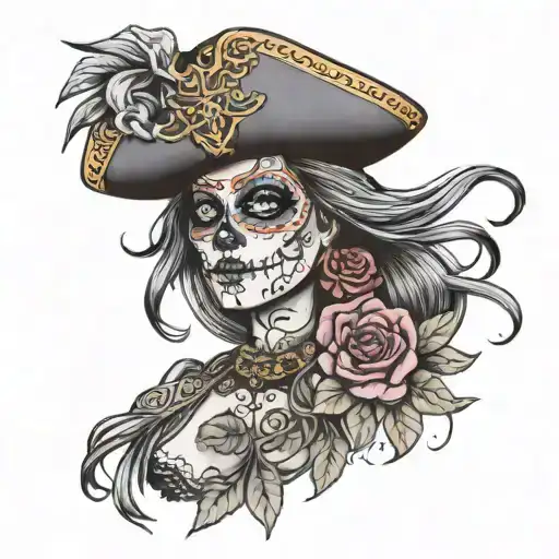 day of the dead pirate captain woman tattoo design idea