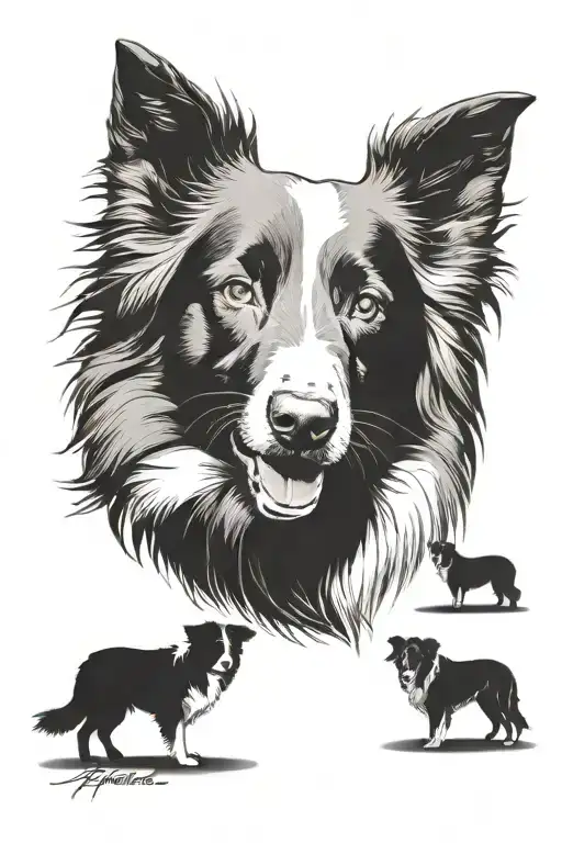 border collie floppy ears herding portrait tattoo tattoo design idea