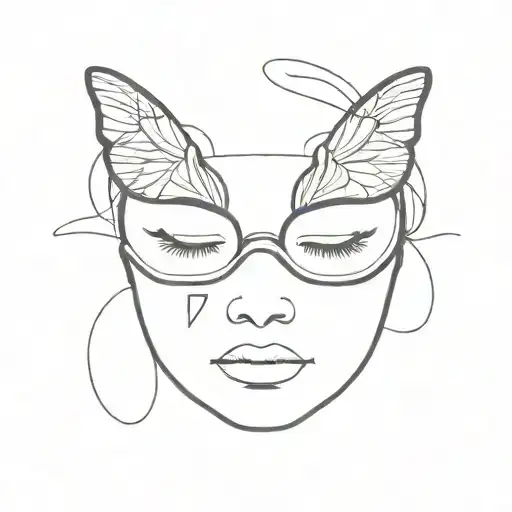 face with a dark butterfly as eyemask frontal view tattoo design idea