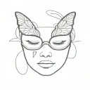 face with a dark butterfly as eyemask frontal view tattoo design idea