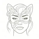 face with a dark butterfly as eyemask frontal view tattoo design idea