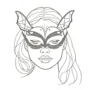 face with a dark butterfly as eyemask frontal view tattoo design idea