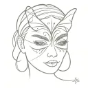 face with a dark butterfly as eyemask frontal view tattoo design idea