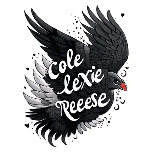 words cole, lexie, reese under a black wing tattoo design idea