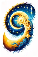 taurus stars, leo stars, stars, moon, sun forming a spiral tattoo design idea