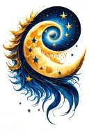 taurus stars, leo stars, stars, moon, sun forming a spiral tattoo design idea