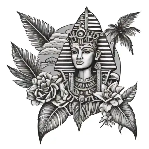 hawaii and egypt tattoo design idea