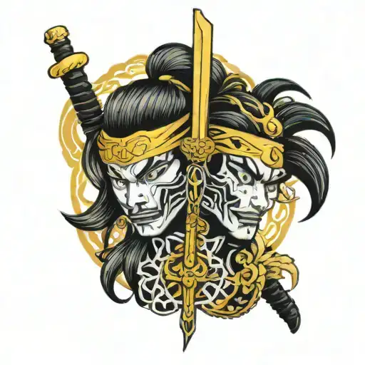 only wukongs staff and golden headband interlocked with eachother tattoo design idea